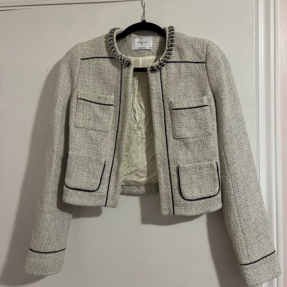 Axara Paris Tweed Blazer with Black Trim